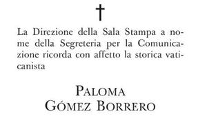 El Vaticano recuerda con afecto a Paloma Gómez Borrero