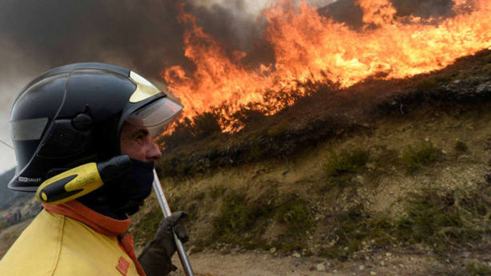 Un brigadista trabaja en la extinción de un incendio forestal