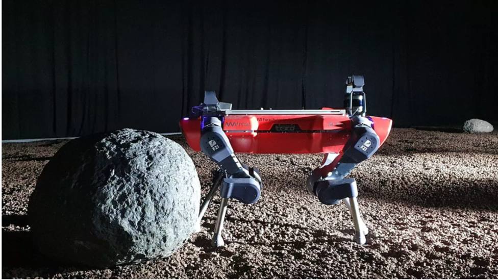 Los perros robot entrenan en un terreno lunar simulado. Imagen: ETH Zürich Robotics System Lab