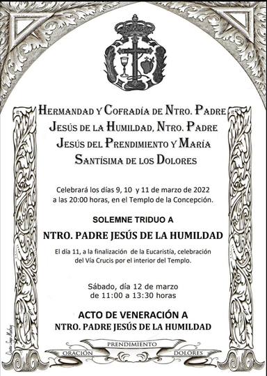 La Hermandad de la Oración en el Huerto organiza el triduo a Nuestro Padre  Jesús de la Humildad - Semana Santa en Badajoz - COPE