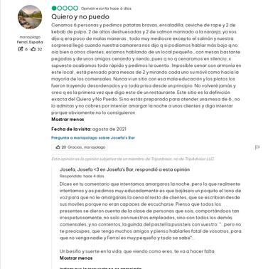 Una reseña negativa al Josefa's Bar de Ferrol se hace viral gracias a la  respuesta de otros clientes - Ferrol - COPE