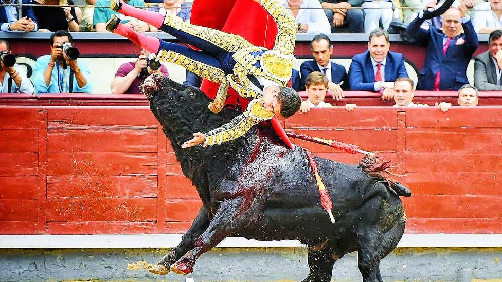 Momento de la cornada a Rafael González en el toro de su alternativa en Las Ventas