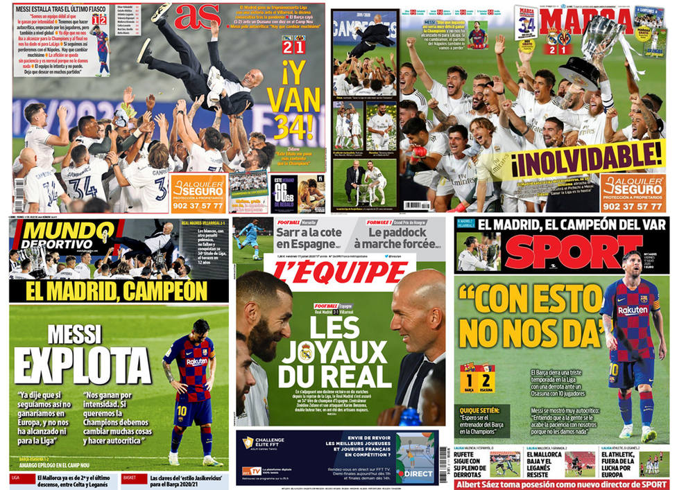 La 34ª liga del Real Madrid, en las portadas de los periódicos deportivos -  Fútbol - COPE