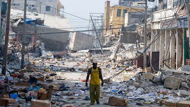 The destroyed capital city after a 7.0 Mw earthquake struck Haiti on the 12th January, 2010