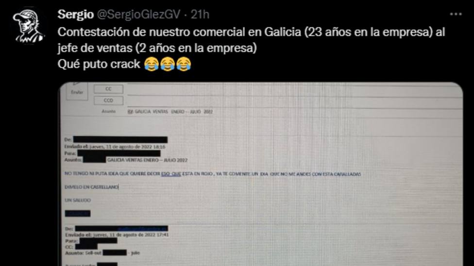 La respuesta viral de un comercial gallego a su jefe por lo que le escribe en un correo: “En castellano”