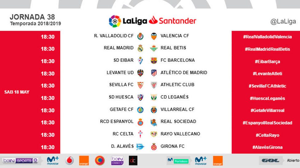 LaLiga programa para el sábado 18 a las 18.30h los partidos de la útima jornada en que haya algo en juego - LaLiga Santander - COPE