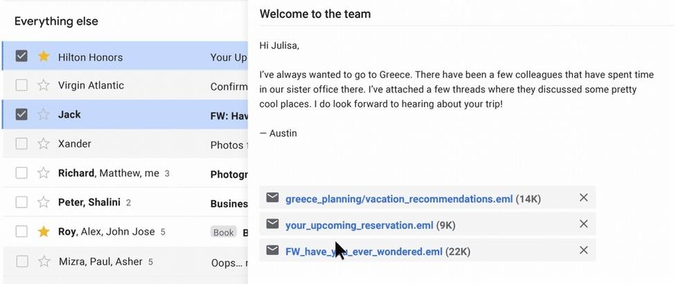 Gmail permite enviar correos electrónicos como archivos adjuntos dentro de otro email