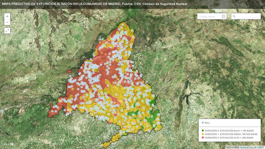 Mapa Gas Radón en Madrid