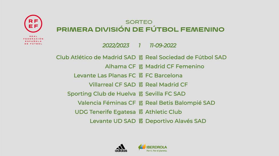 la repetición del sorteo por un este es el calendario de la Primera División femenina - Fútbol Femenino -