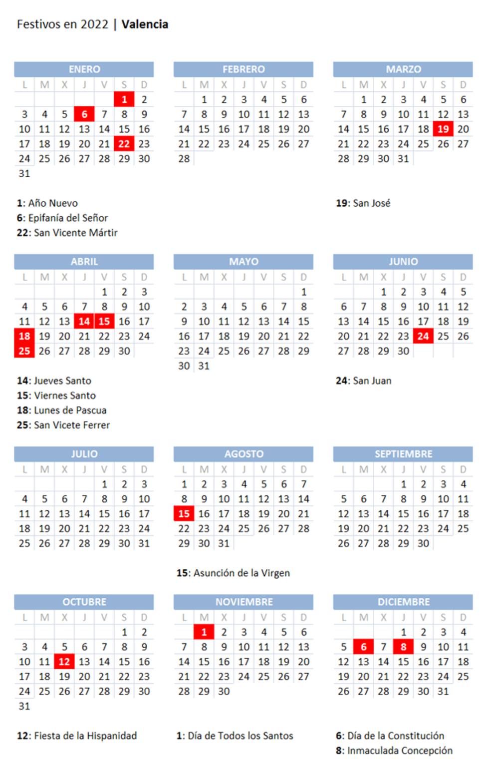 Festivo En Valencia 2023 Calendario Laboral 2022 en Valencia: Consulta los festivos del próximo año  - Valencia - COPE