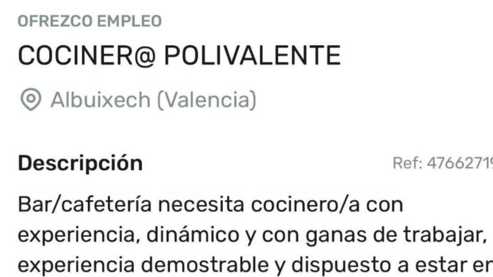 Un hostelero de Valencia se hace viral por las condiciones de una oferta de trabajo: Con eso lo dice todo