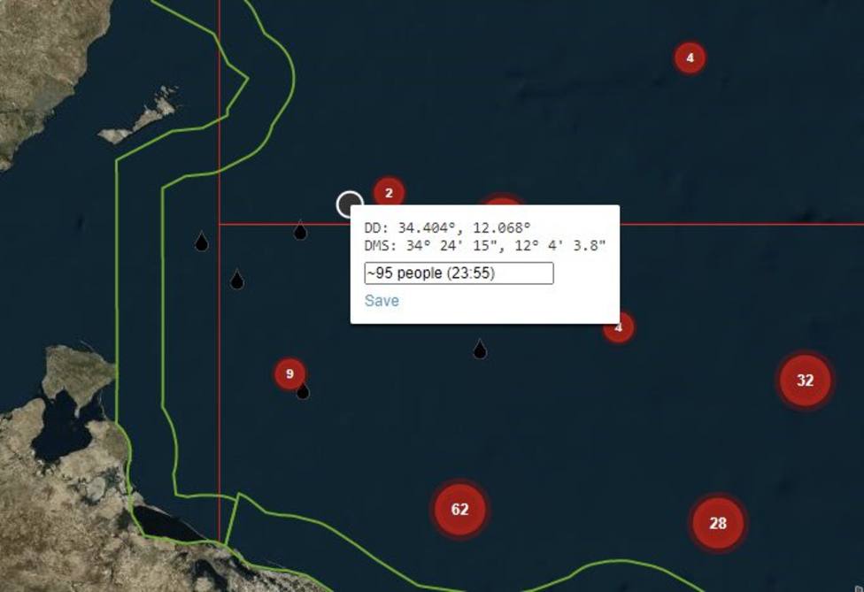 Localización de dónde se ha perdido el rastro de las embarcaciones según la ONG Alarm Phone