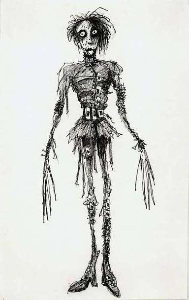 The drawing made by Tim Burton as a teenager who gave life to Edward Scissorhands